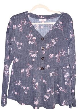 Como Vintage Floral Button-Front Peplum Top